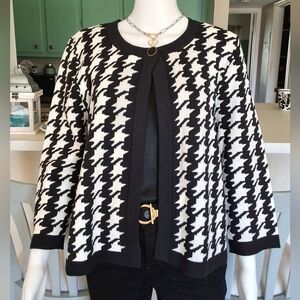 Kate Hill Black and White Houndstooth 3/4 Sleeve Jacket - XL